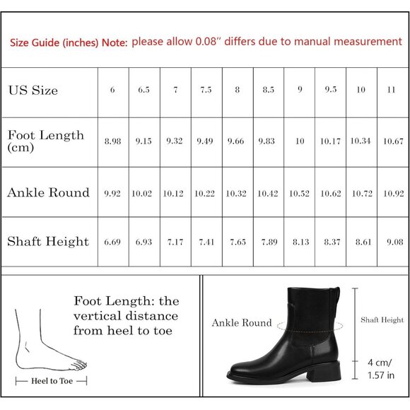 Women's Black Low Heel Square Toe Chunky Short Boot Fall Boots with Side Zipper - Picture 4 of 7